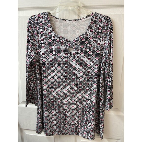 Kim Rogers Top Womens Size M Criss Cross Front Stretchy Knit Career - Picture 2 of 6